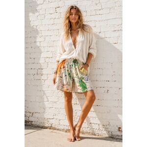 Vintage Staley Gretzinger‎ Hand Painted Wearable Art Cotton Shorts Elastic L